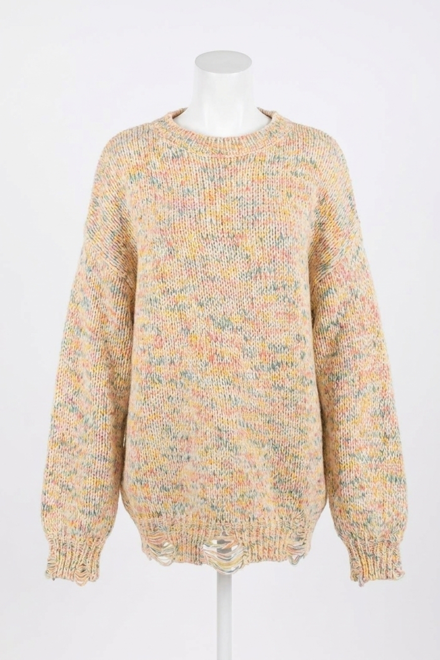 NEW AND THE WHY color your world distressed sweater in cream multi